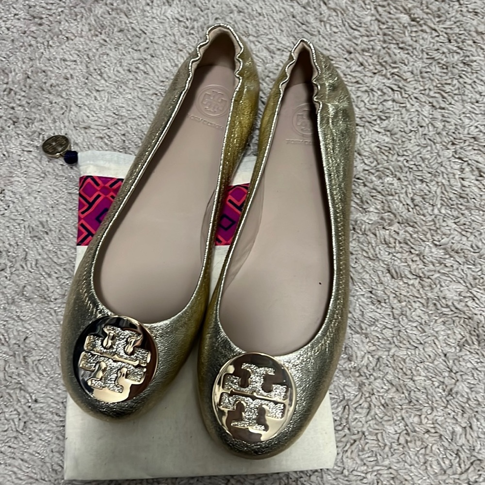 New Gold Tory Burch Ballet Flats